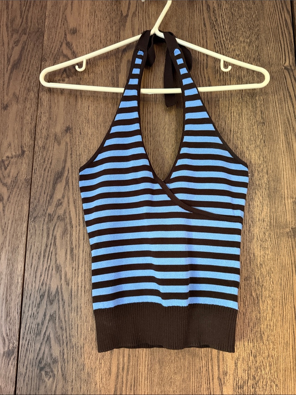 Glassons Brown and Blue Striped Halter Tank